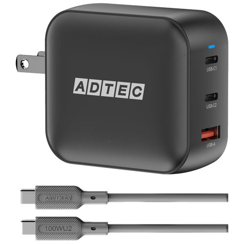 アドテック APD-V100AC2-BK-SCU2 [PD充電器 最大140W Type-C×2＋Type-A×1 Type-Cケーブル (100W対応)付 ブラック]