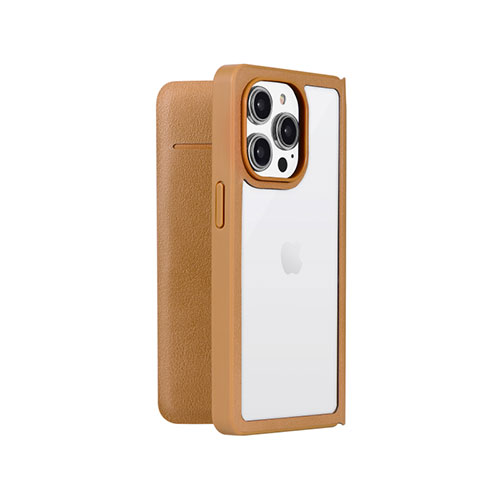 LEPLUS NEXT LN-IP22AMECA [iPhone 14 Pro 軽量・背面クリアフラップケース Amake キャメル]