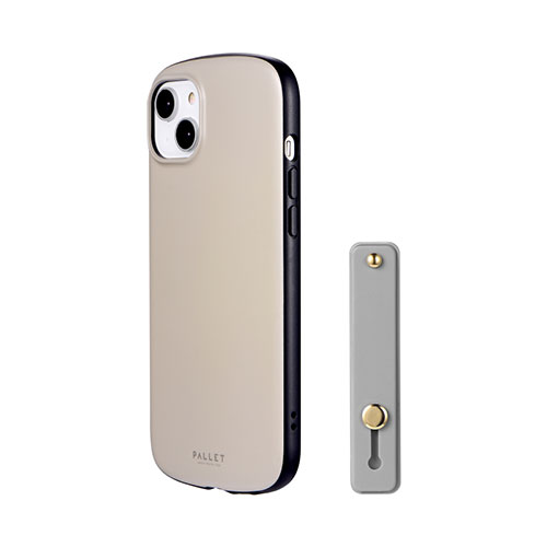 LEPLUS NEXT iPhone 14 Plus 超軽量・極薄・耐衝撃ハイブリッドケース PALLET AIR BAND グレージュ (スマホバンド付属)
