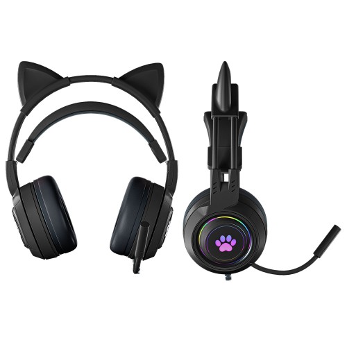 MS-MIMI01-BK [猫耳ヘッドフォン 軽量 ヘッドセット マイク USB-C PC/Android/iOS ブラック]