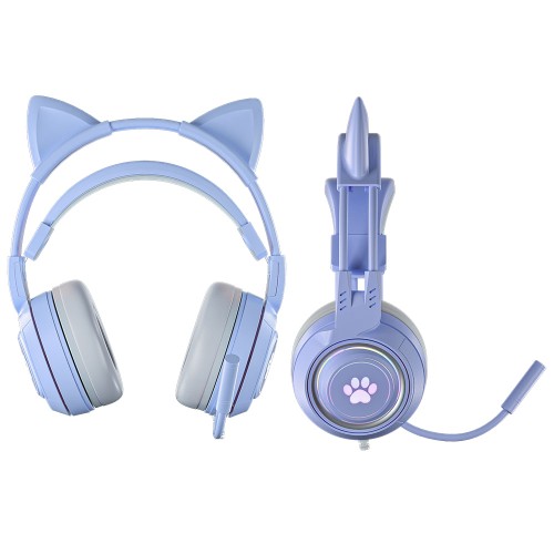 MS-MIMI01-PU [猫耳ヘッドフォン 軽量 ヘッドセット マイク USB-C PC/Android/iOS パープル]