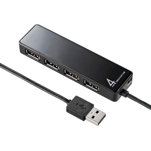 サンワサプライ USB-HTV410BKN2 [面ファスナー付4ポートUSB2.0ハブ(ブラック)]