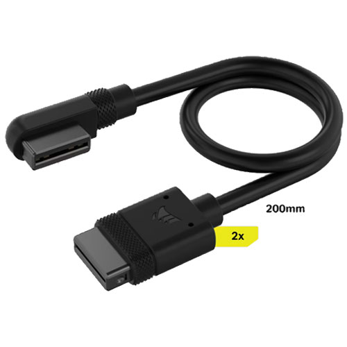 コルセア CL-9011123-WW [iCUE LINK Cable 2×200mm ストレート / Slim 90°コネクタ - ブラック]