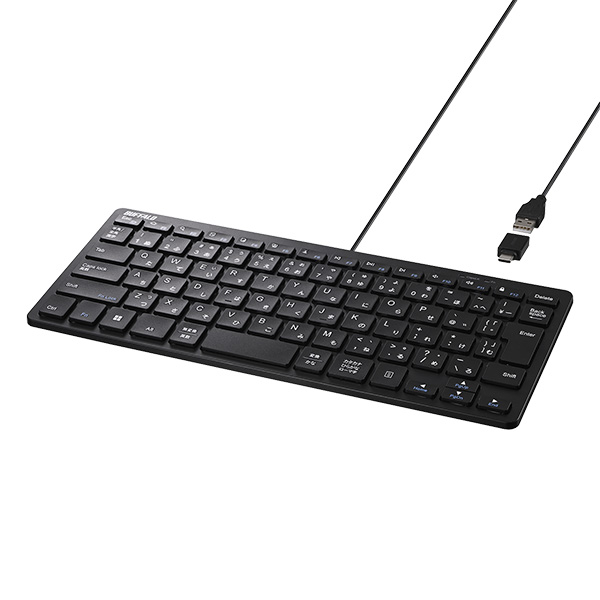 バッファロー（サプライ） BSKBUC310BK [Type-Cアダプタ付 有線 USBミニキーボード ブラック]