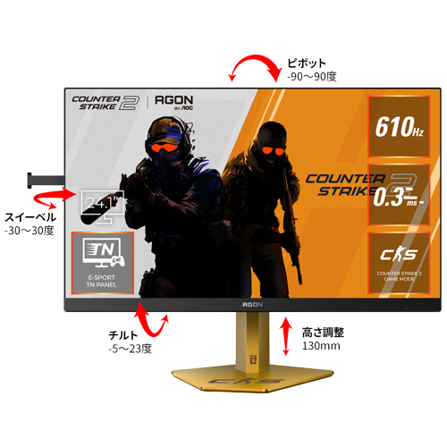 AOC CS24A/P/11 [24.1型ゲーミング液晶ディスプレイ/1920×1080/HDMI、DisplayPort/610Hz]
