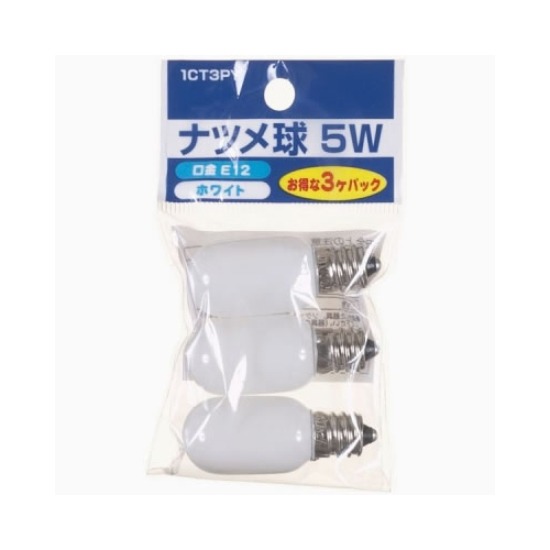 YAZAWA 1CT3PY [ナツメ球 E12 5W 白 3個パック]