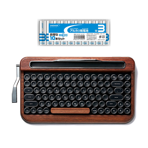 AJAX タイプライター風キーボードPENNA(ペナ) Special Wood + アルカリ乾電池 単3形10本パックセット