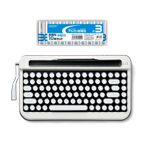AJAX タイプライター風キーボードPENNA(ペナ) Pure White + アルカリ乾電池 単3形10本パックセット