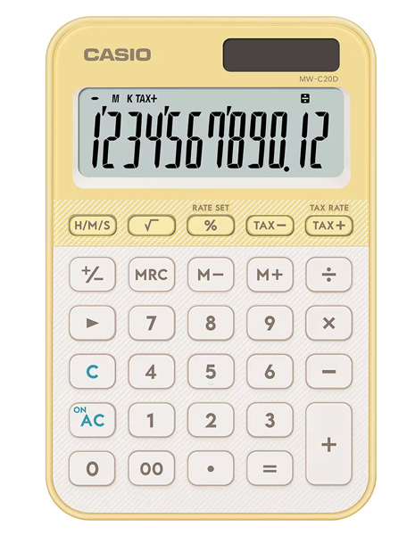 カシオ MW-C20D-LY-N [デザイン電卓 カラフル ライトイエロー]