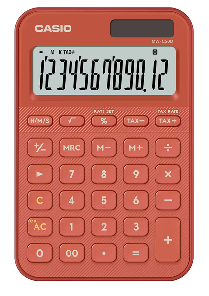 カシオ MW-C20D-RD-N [デザイン電卓 カラフル ブリックレッド]