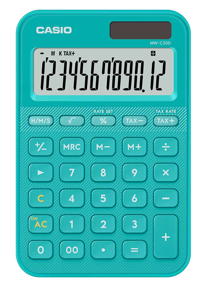 カシオ MW-C20D-TU-N [デザイン電卓 カラフル ターコイズ]