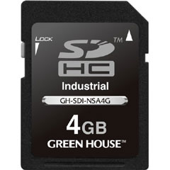 グリーンハウス GH-SDI-NSA4G [インダストリアルSDHCカード SLC 0～70℃ 4GB]