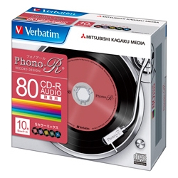 三菱化学メディア MUR80PHS10V1 [CD-R(Audio) 80分 5mmケース10P カラーミックス(5色)]