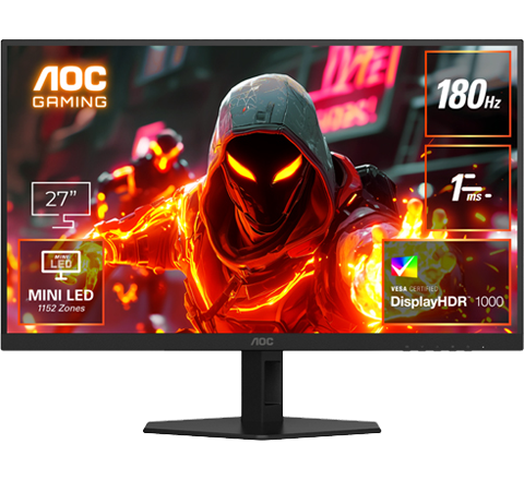 AOC Q27G40XMN/11 [27型ゲーミング液晶ディスプレイ/2560×1440/HDMI、DisplayPort/ブラック/180Hz/Mini LED]