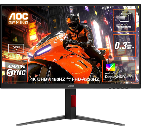 AOC U27G4/11 [27型ゲーミング液晶ディスプレイ/3840×2160/HDMI、DisplayPort/スピーカー：なし/160・320Hz]