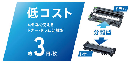 分離型トナー&ドラムで約3円/枚*1の低コストを実現