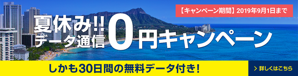 夏休み!!データ通信0円キャンペーン！しかも30日間の無料データ付き！